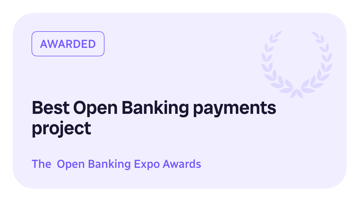 thumbnail with wreath and text 'awarded best open banking payments project'