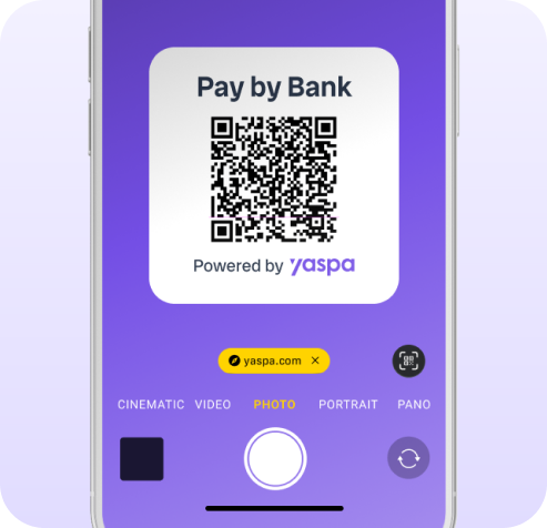a phone with a qr code and text 'Pay by Bank'