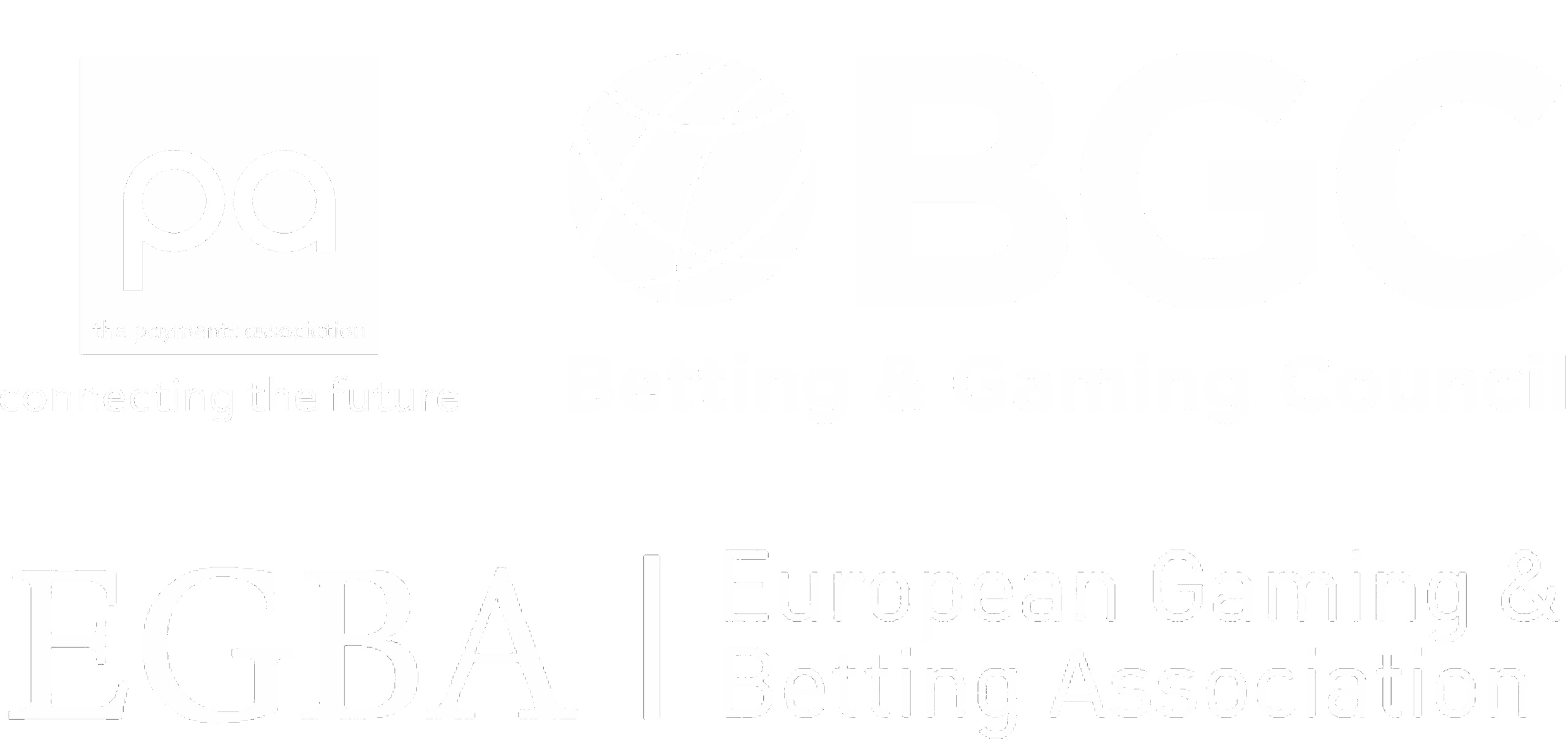 Logos for The Press Association and EGBA (European Gaming, Betting Association and Betting & Gaming Council)